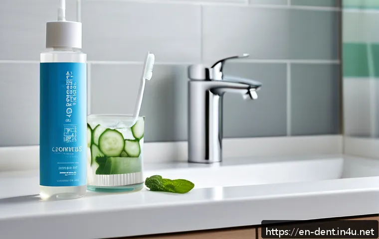 치과 스케일링 후 주의사항 - A serene bathroom scene focusing on a modern electric toothbrush with a soft-bristled head and press...